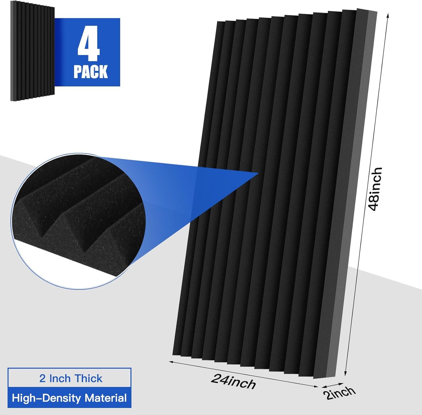 4 PCS Acoustic Panels,48''X24''X2'' Soundproof Foam Wall Panels,High Density Fireproof Noise Cancelling Studio Foam Panel,Noise (Black 4 Pack, 48''X24''X2'')
