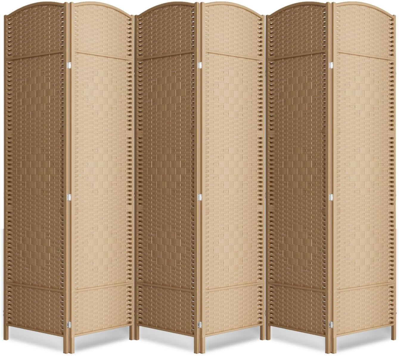 6 Panel Room Divider,6Ft Folding Privacy Screen,Tall - Extra Wide Foldable Panel Partition Wall Divider with Diamond Double-Weaved Hand-Woven Design Room Screen Divider
