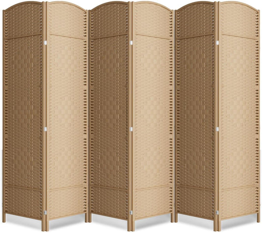 6 Panel Room Divider,6Ft Folding Privacy Screen,Tall - Extra Wide Foldable Panel Partition Wall Divider with Diamond Double-Weaved Hand-Woven Design Room Screen Divider
