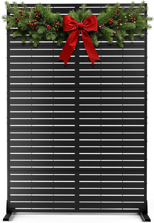 FENCY Metal Privacy Screen with Stand 72" H×44" W Outdoor Freestanding Privacy Panels, Outdoor Privacy Screen for Deck Patio Balcony(Black-Louvered)