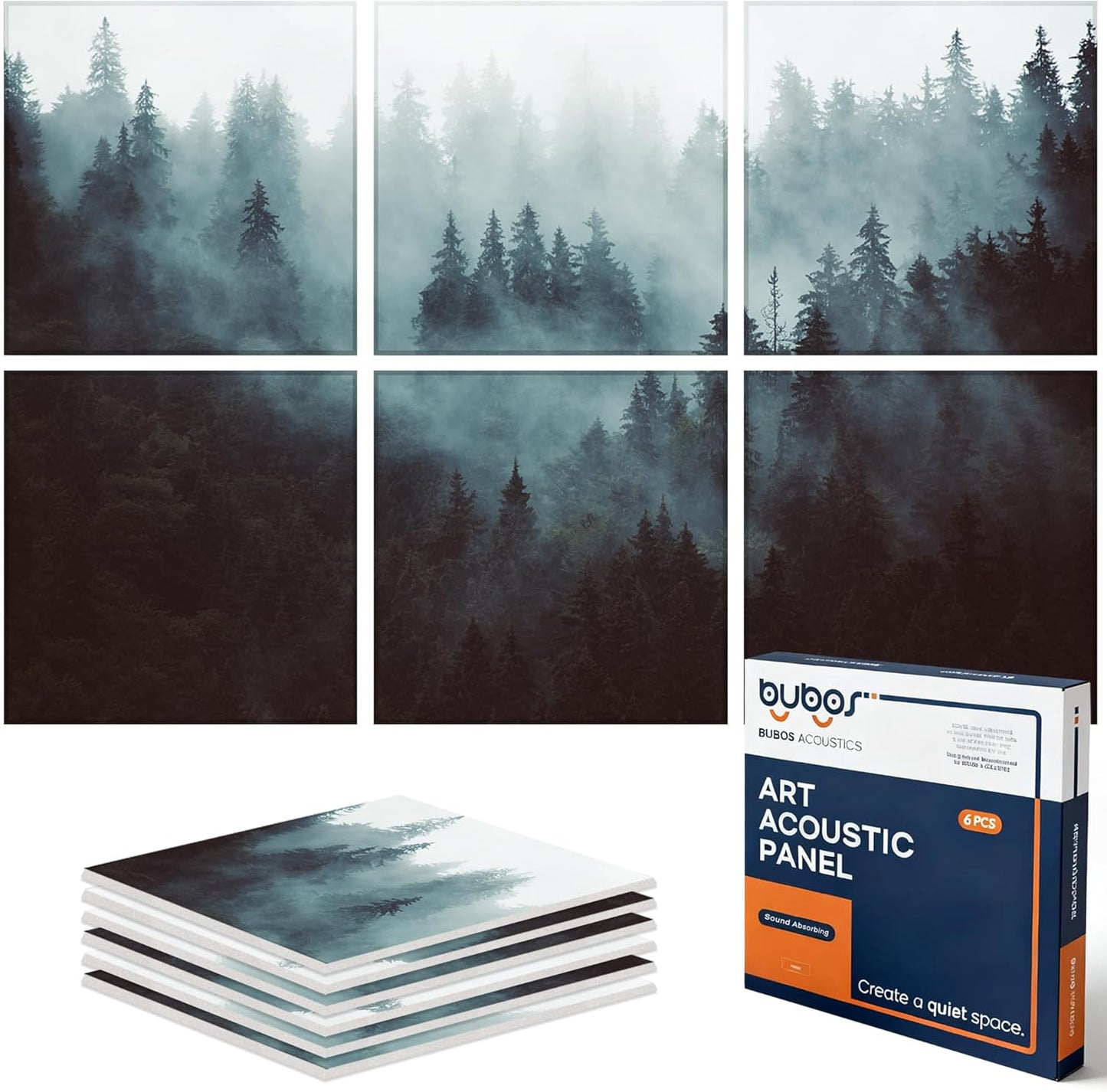 BUBOS Large Acoustic Panels,6 Pack Wood-Pattern Printing Soundproof Wall Panels, Total Size 70.8 x 47.2 Inches Self-Adhesive Decorative Sound Absorbing Panels for Studio, Home,Light Diamond Weave