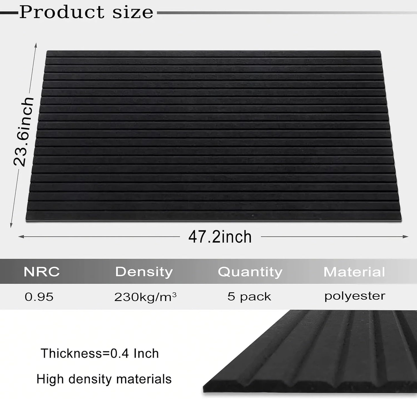 5 Pack Large Acoustic Panels, 48"X24"X0.4" Sound Proof Foam Panels for Walls, Sound Dampening Panels, Sound proof panels for walls, Soundproof Wall Panels for Home Studio&Office Decor.(Black)