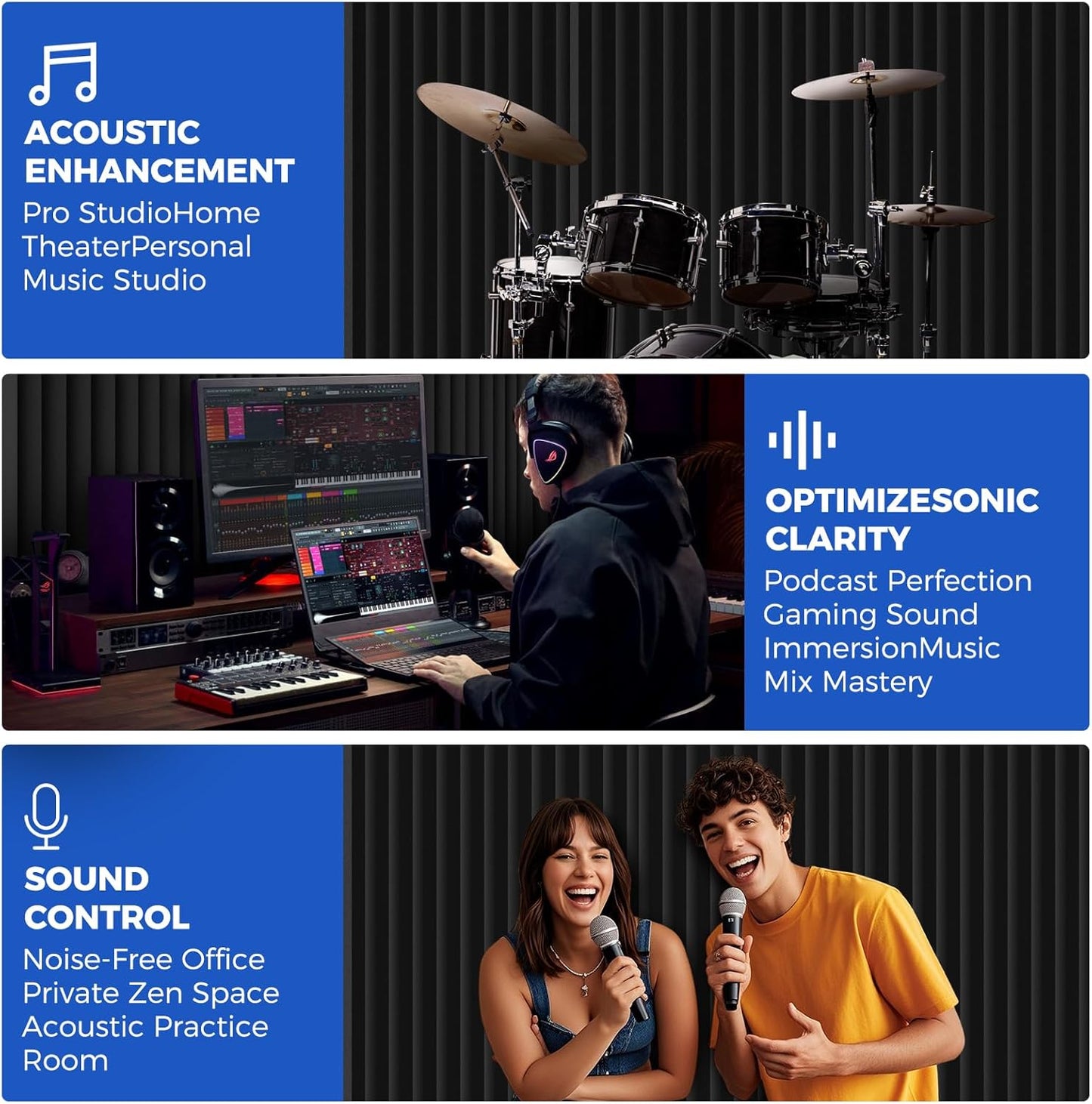 4 PCS Acoustic Panels,48''X24''X2'' Soundproof Foam Wall Panels,High Density Fireproof Noise Cancelling Studio Foam Panel,Noise (Black 4 Pack, 48''X24''X2'')