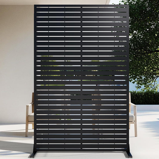 72" Metal Outdoor Privacy Screen – Freestanding Rustproof Louvered Fence Panel for Patio, Garden, Balcony, AC Unit Cover, Trash Can, Modern Decorative Divider