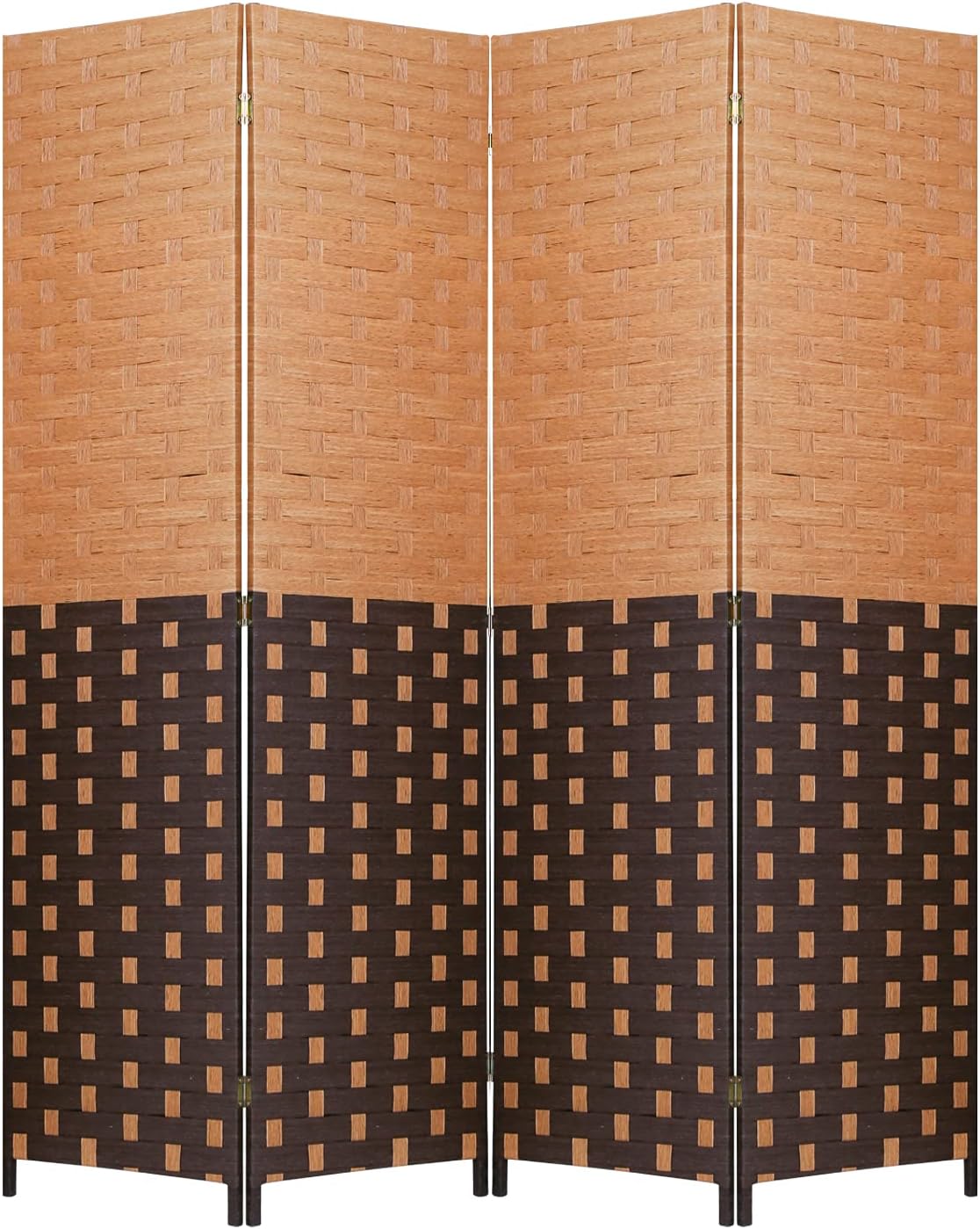 FDW Room Divider 6FT Wall Divider Wood Screen 4 Panels Wood Mesh Hand-Woven Design Room Screen Divider Indoor Folding Portable Partition Screen,Black