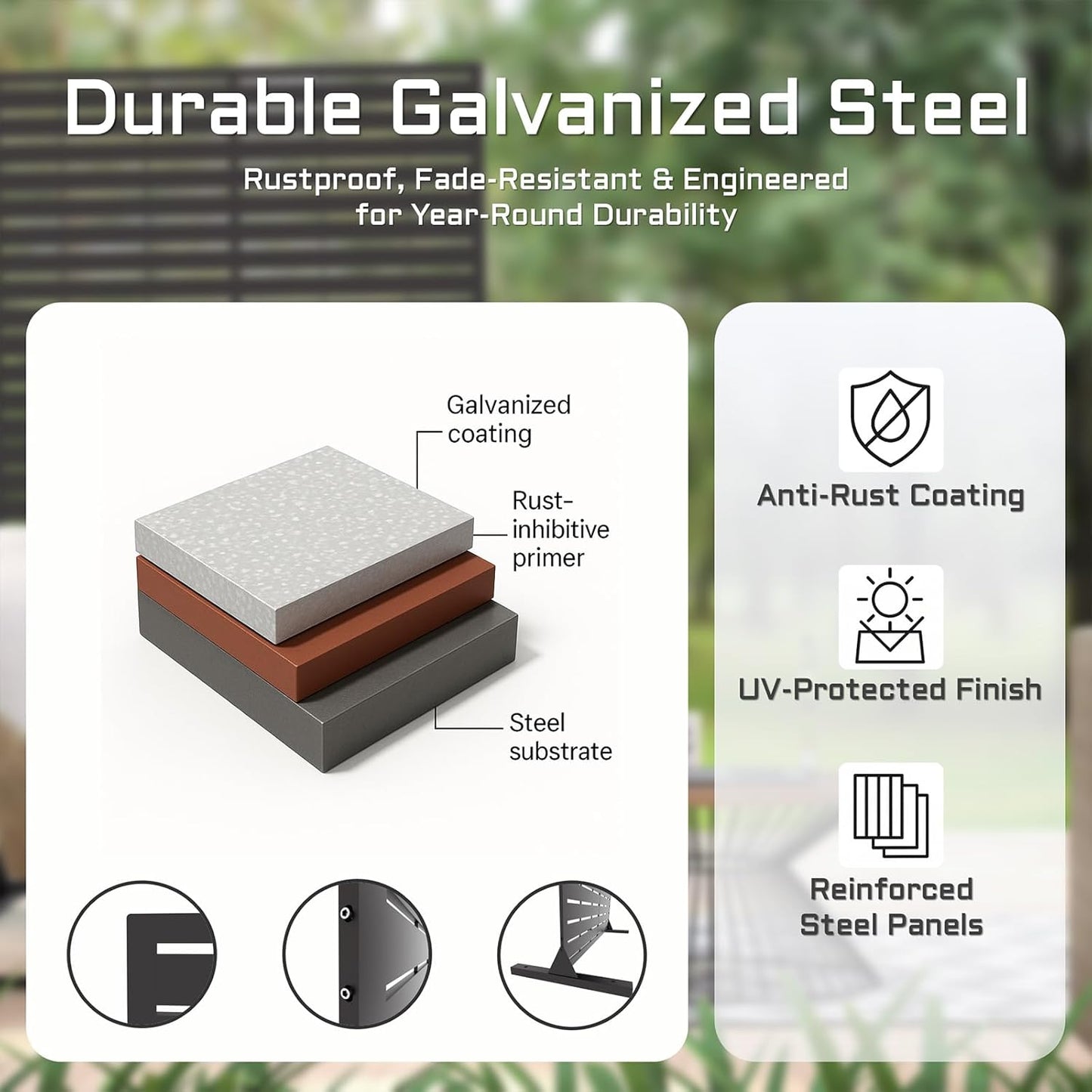 72" Metal Outdoor Privacy Screen – Freestanding Rustproof Louvered Fence Panel for Patio, Garden, Balcony, AC Unit Cover, Trash Can, Modern Decorative Divider