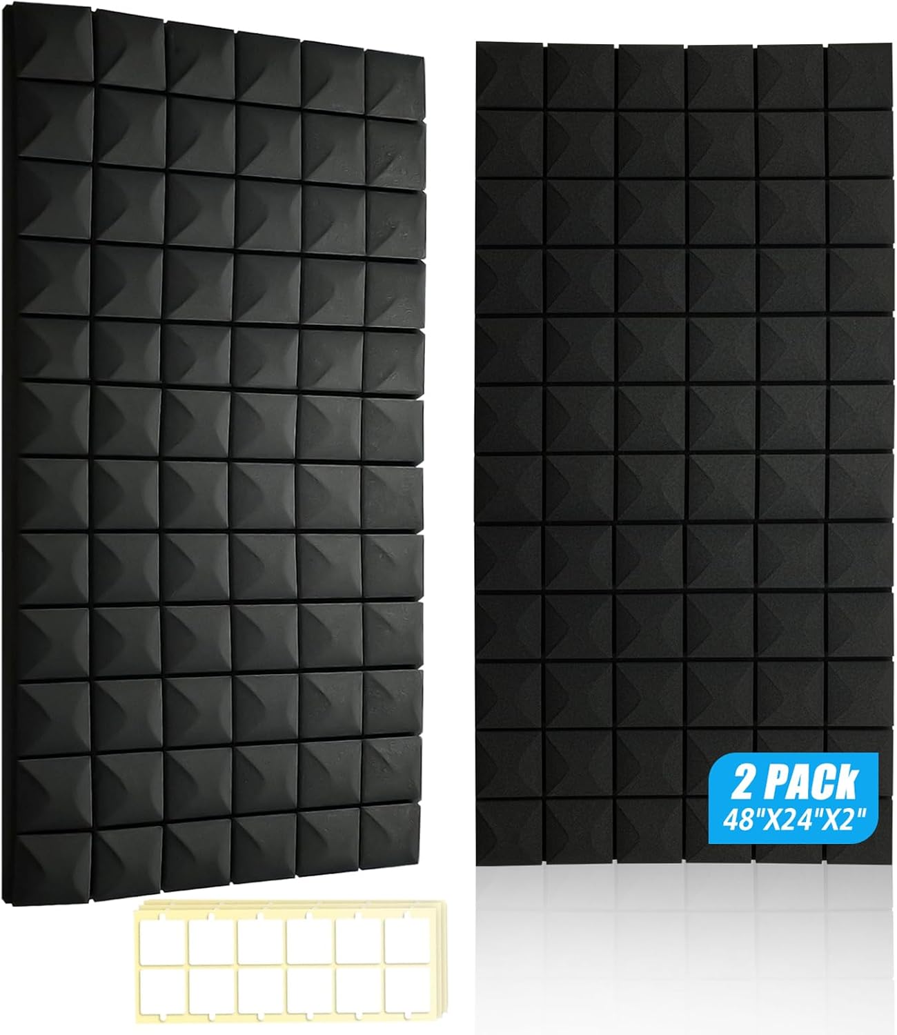 Acoustic Foam Panels 4 Pack 48"x24"x2" - High Density Soundproof Foam Wall Panels for Noise Reduction, Studio Walls, Home Theater & Office (Black 4 Pack, 48" x 24" x 2")