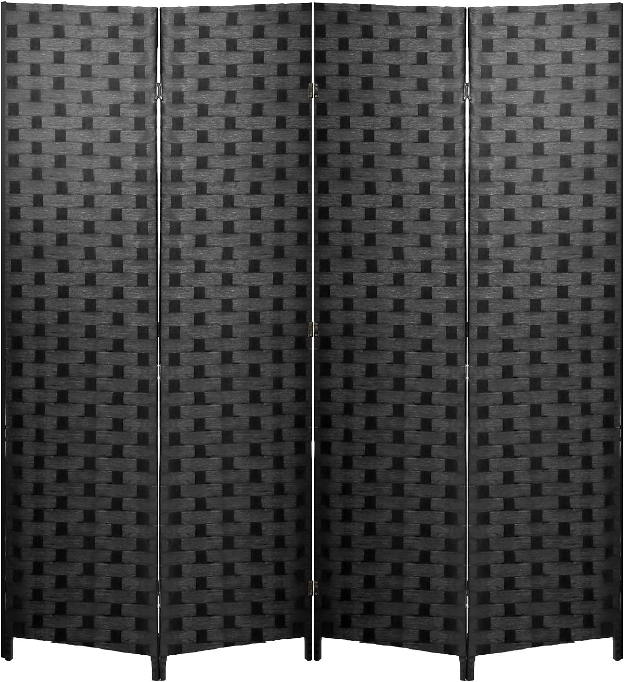FDW Room Divider 6FT Wall Divider Wood Screen 4 Panels Wood Mesh Hand-Woven Design Room Screen Divider Indoor Folding Portable Partition Screen,Black