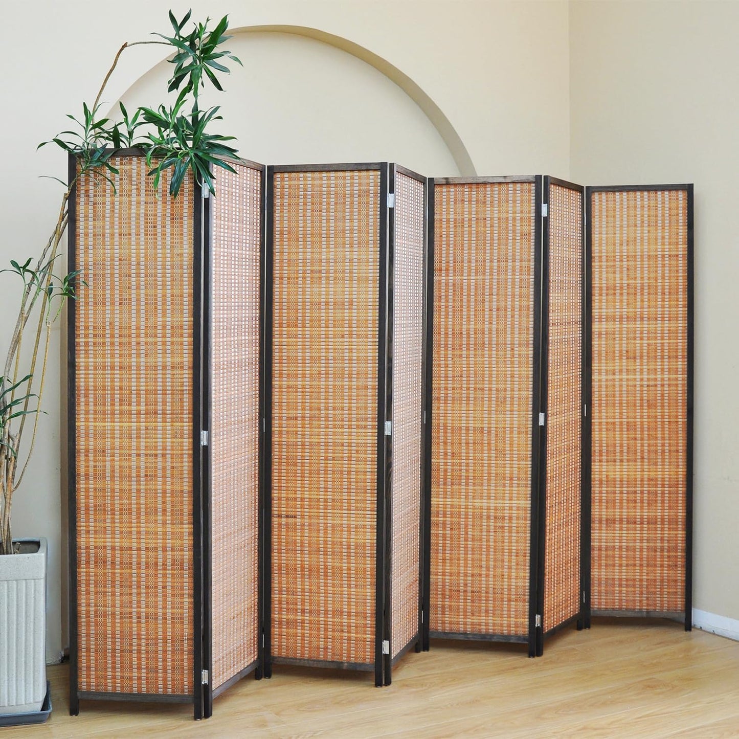 8 Panel Room Divider and Folding Panel Screen,Bamboo Panel Divider Screen for Room Separation,Beige,67" H x 122.8" W