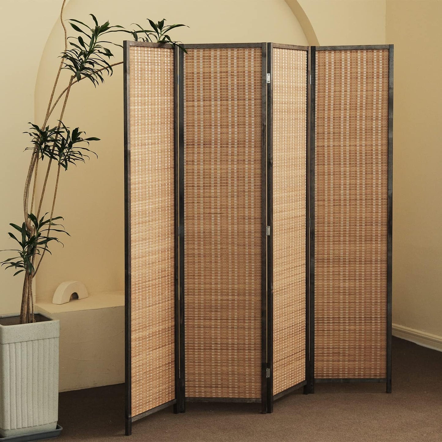 8 Panel Room Divider and Folding Panel Screen,Bamboo Panel Divider Screen for Room Separation,Beige,67" H x 122.8" W
