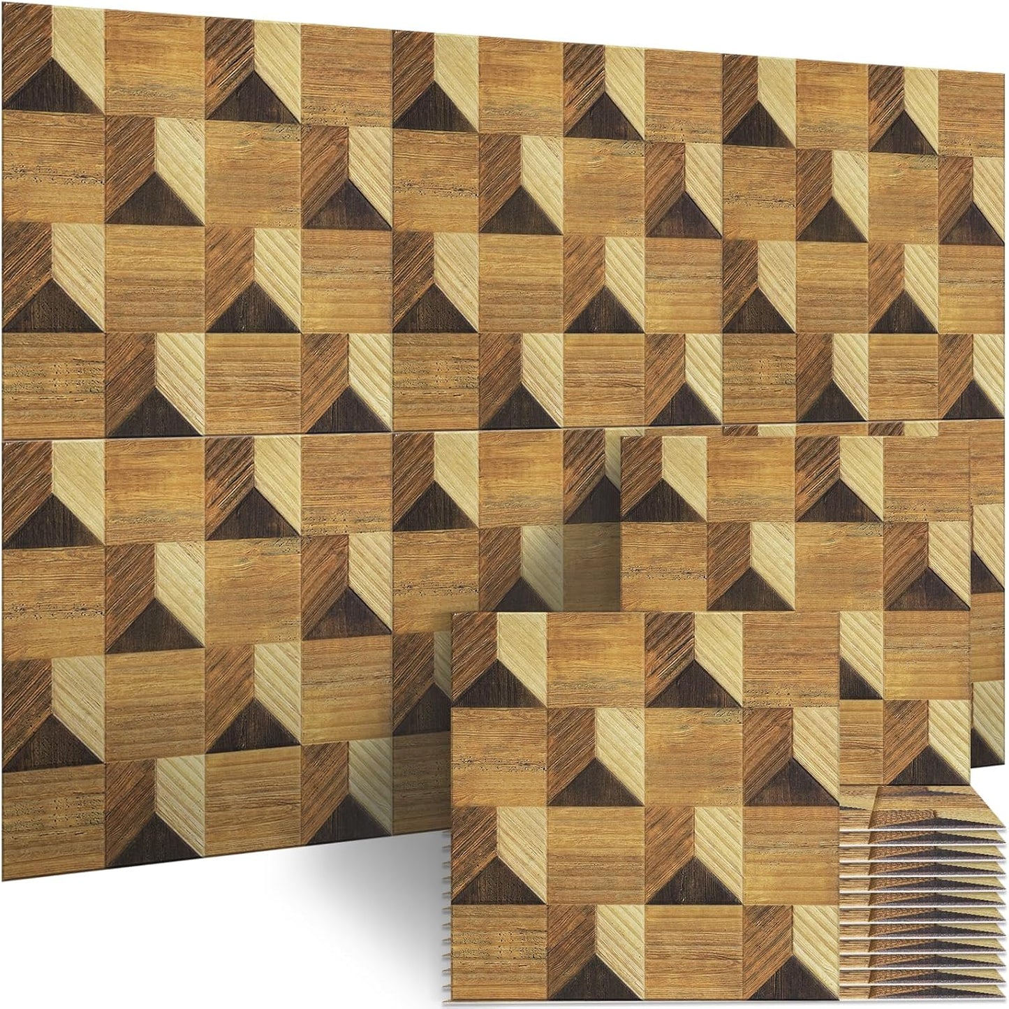 BUBOS Large Acoustic Panels,6 Pack Wood-Pattern Printing Soundproof Wall Panels, Total Size 70.8 x 47.2 Inches Self-Adhesive Decorative Sound Absorbing Panels for Studio, Home,Light Diamond Weave