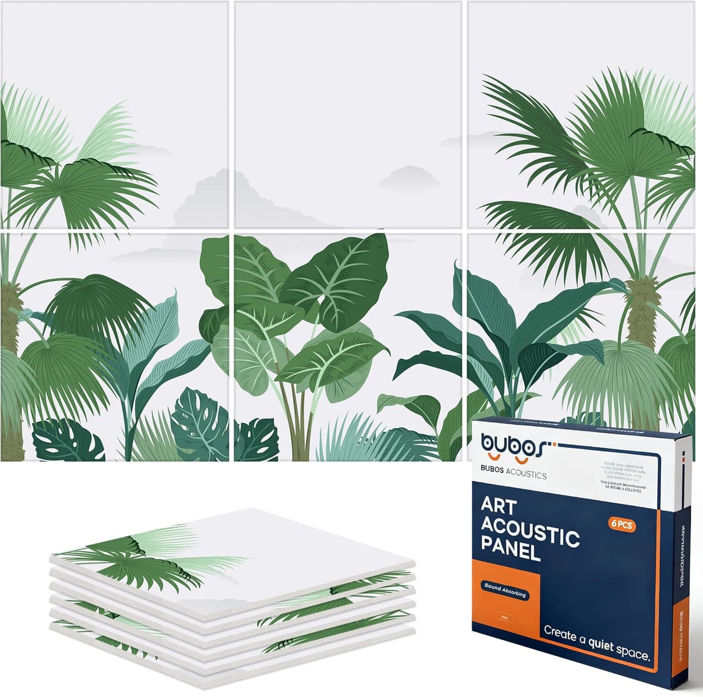 BUBOS Large Acoustic Panels,6 Pack Wood-Pattern Printing Soundproof Wall Panels, Total Size 70.8 x 47.2 Inches Self-Adhesive Decorative Sound Absorbing Panels for Studio, Home,Light Diamond Weave