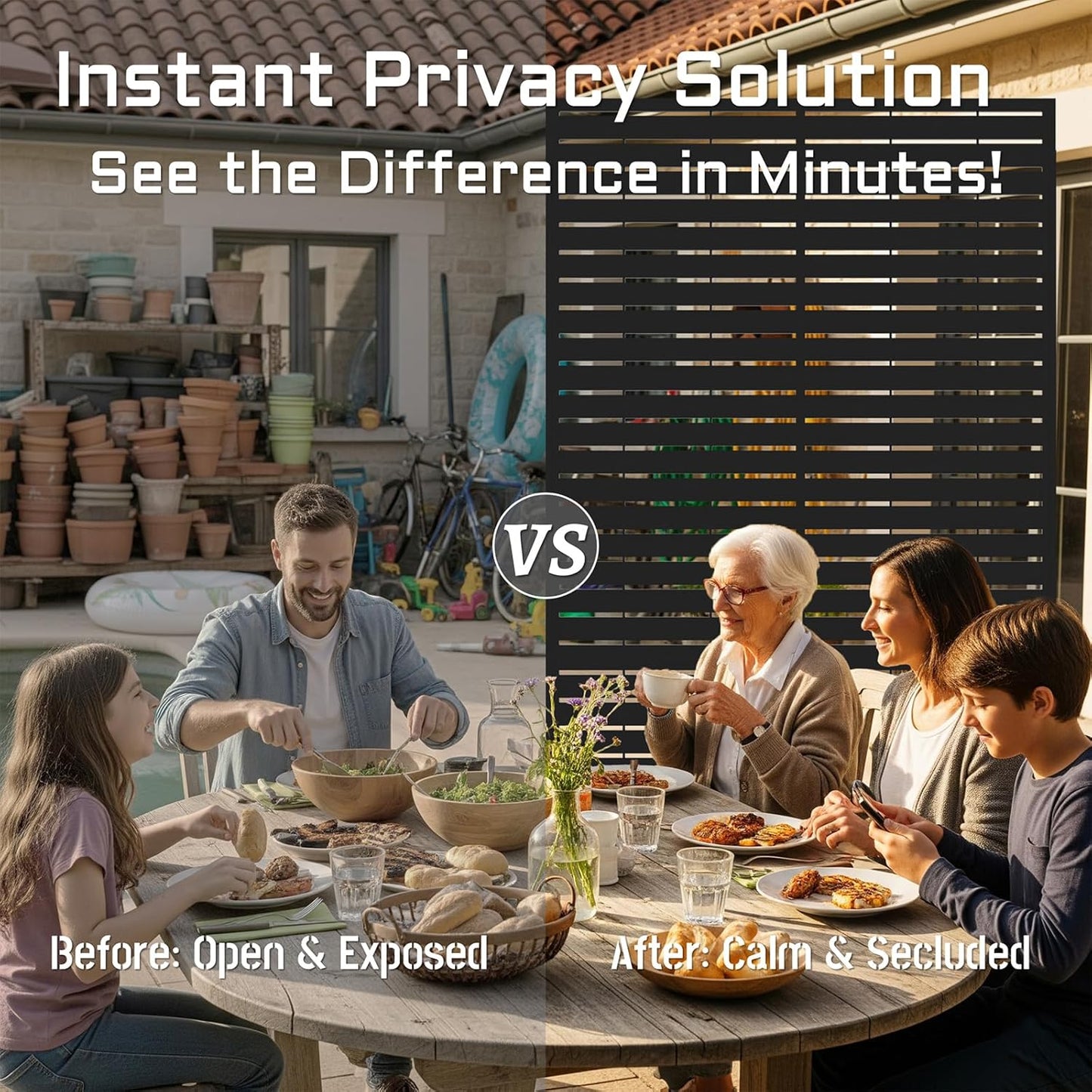 72" Metal Outdoor Privacy Screen – Freestanding Rustproof Louvered Fence Panel for Patio, Garden, Balcony, AC Unit Cover, Trash Can, Modern Decorative Divider