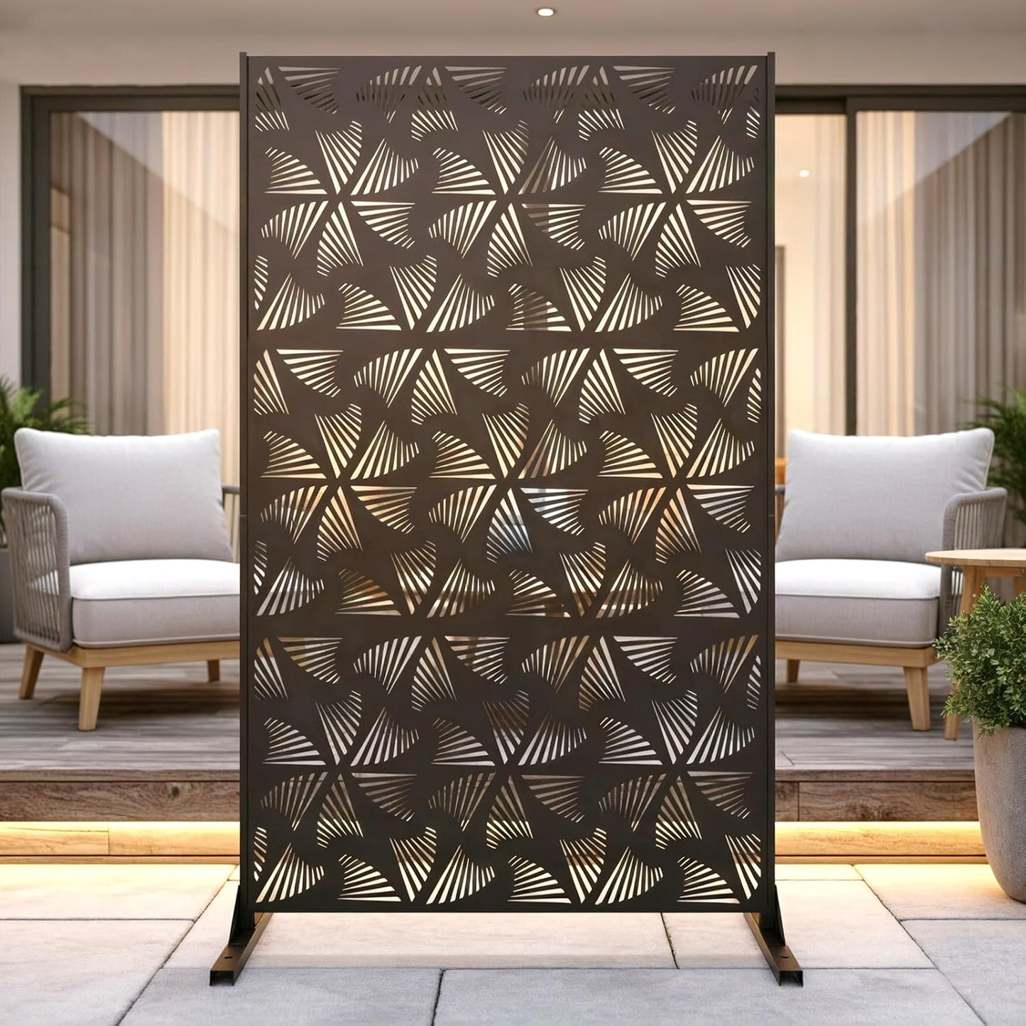 72" Metal Outdoor Privacy Screen – Freestanding Rustproof Louvered Fence Panel for Patio, Garden, Balcony, AC Unit Cover, Trash Can, Modern Decorative Divider