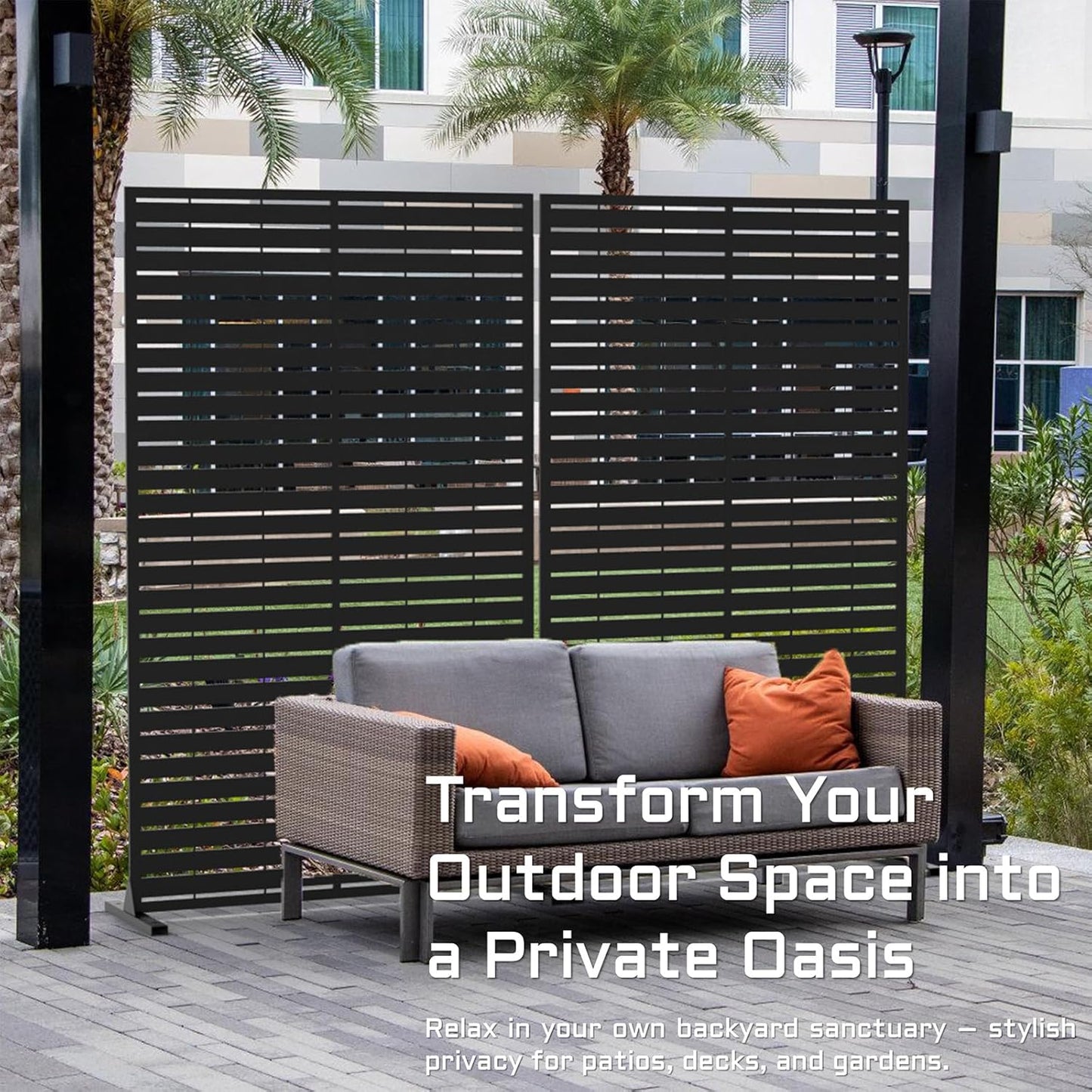 72" Metal Outdoor Privacy Screen – Freestanding Rustproof Louvered Fence Panel for Patio, Garden, Balcony, AC Unit Cover, Trash Can, Modern Decorative Divider