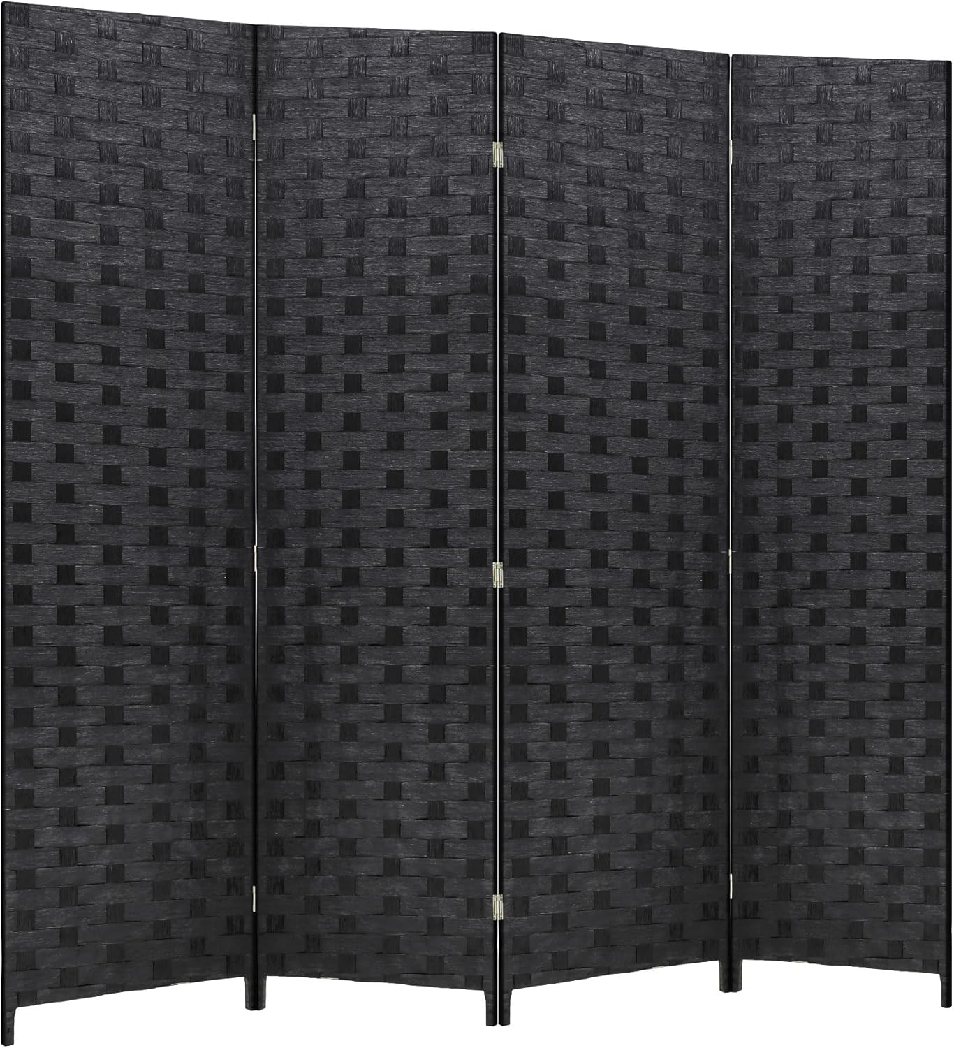 FDW Room Divider 6FT Wall Divider Wood Screen 4 Panels Wood Mesh Hand-Woven Design Room Screen Divider Indoor Folding Portable Partition Screen,Black