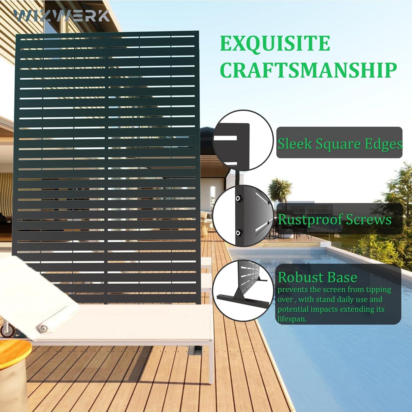 6FT Outdoor Metal Privacy Screen – Decorative Privacy Fence and Room/Garden Divider, Weather-Resistant Freestanding Panel with Stand, Durable Steel for Patio, Garden, Balcony, or Backyard