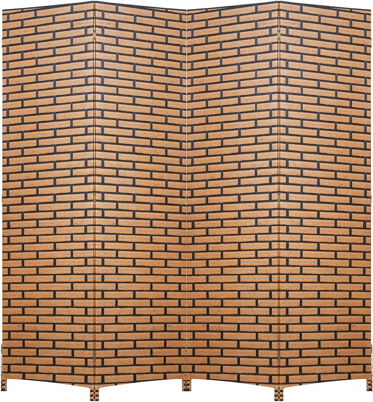 FDW Room Divider 6FT Wall Divider Wood Screen 4 Panels Wood Mesh Hand-Woven Design Room Screen Divider Indoor Folding Portable Partition Screen,Black