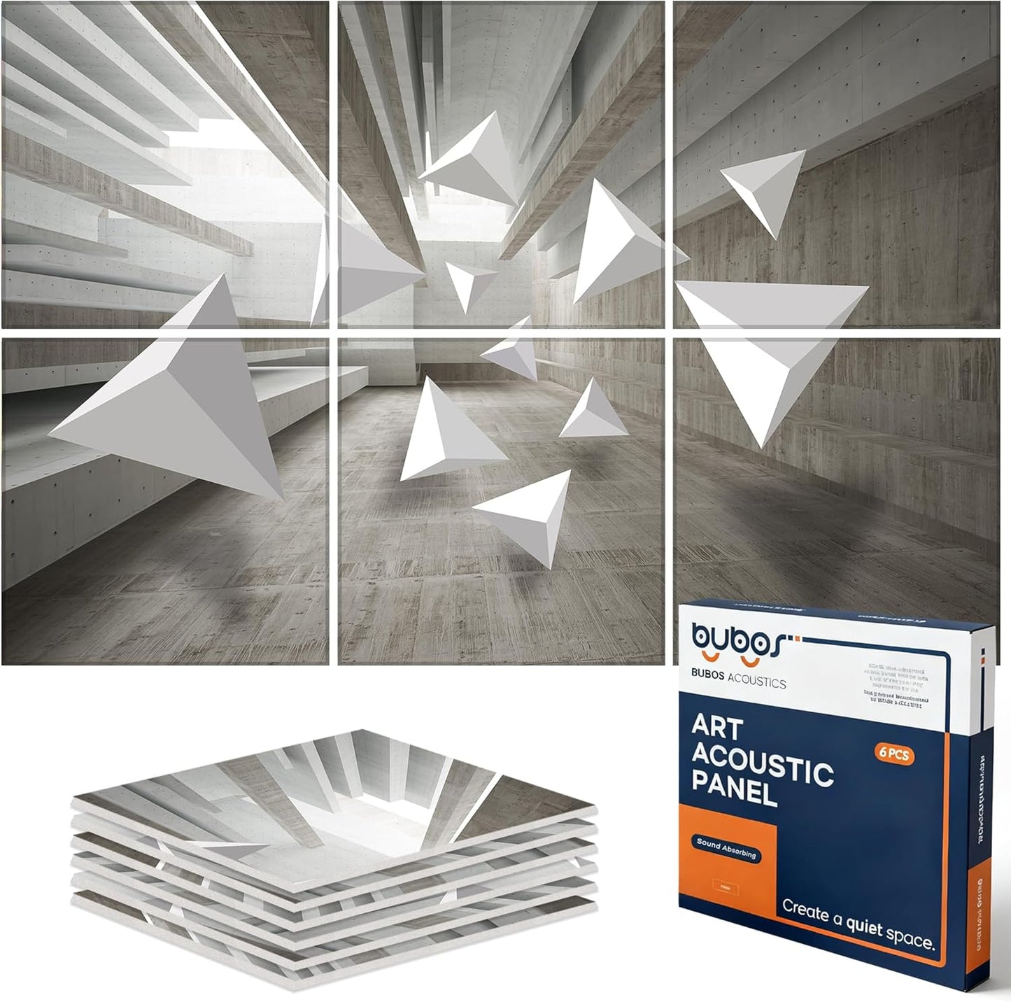 BUBOS Large Acoustic Panels,6 Pack Wood-Pattern Printing Soundproof Wall Panels, Total Size 70.8 x 47.2 Inches Self-Adhesive Decorative Sound Absorbing Panels for Studio, Home,Light Diamond Weave