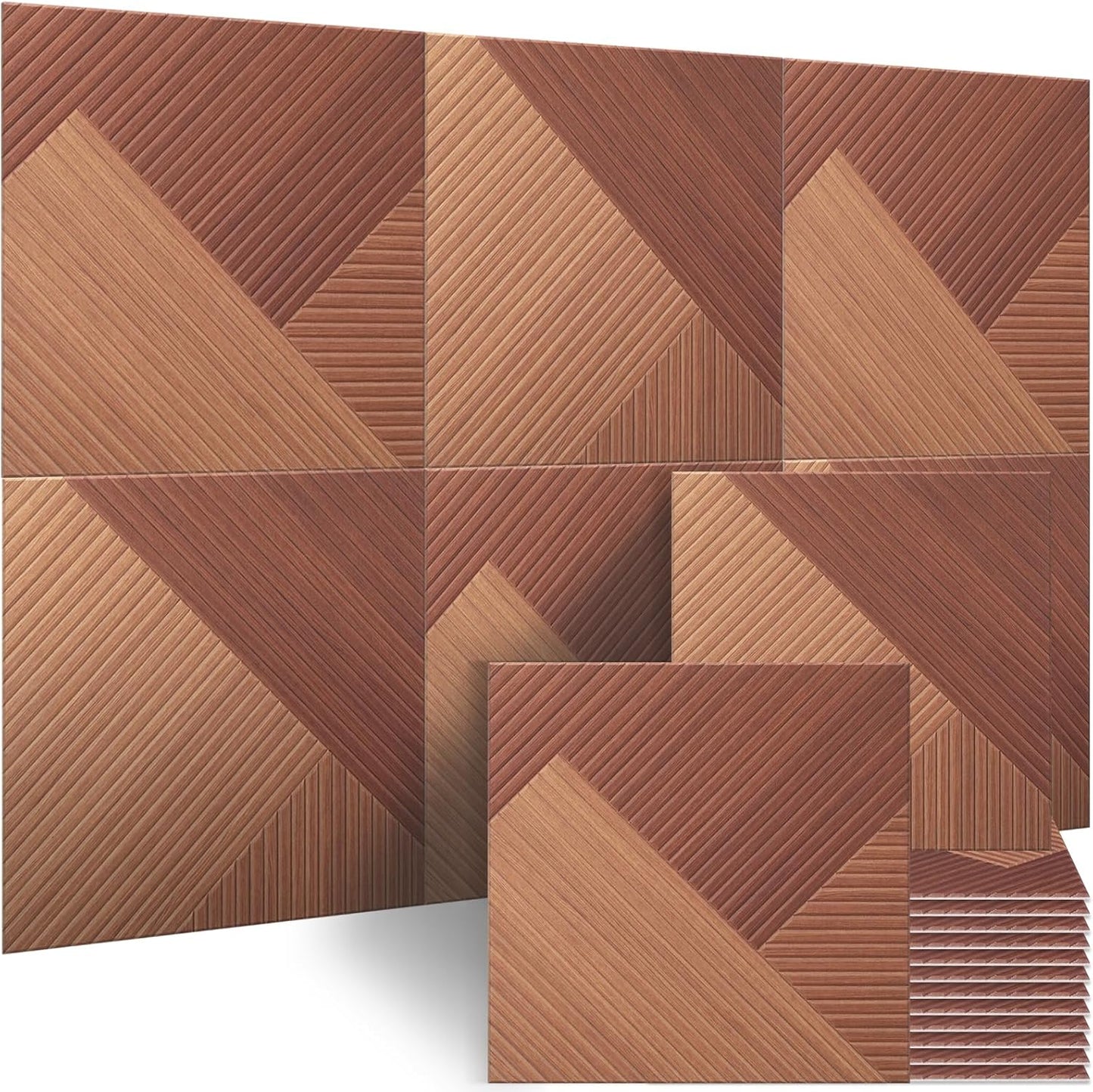 BUBOS Large Acoustic Panels,6 Pack Wood-Pattern Printing Soundproof Wall Panels, Total Size 70.8 x 47.2 Inches Self-Adhesive Decorative Sound Absorbing Panels for Studio, Home,Light Diamond Weave