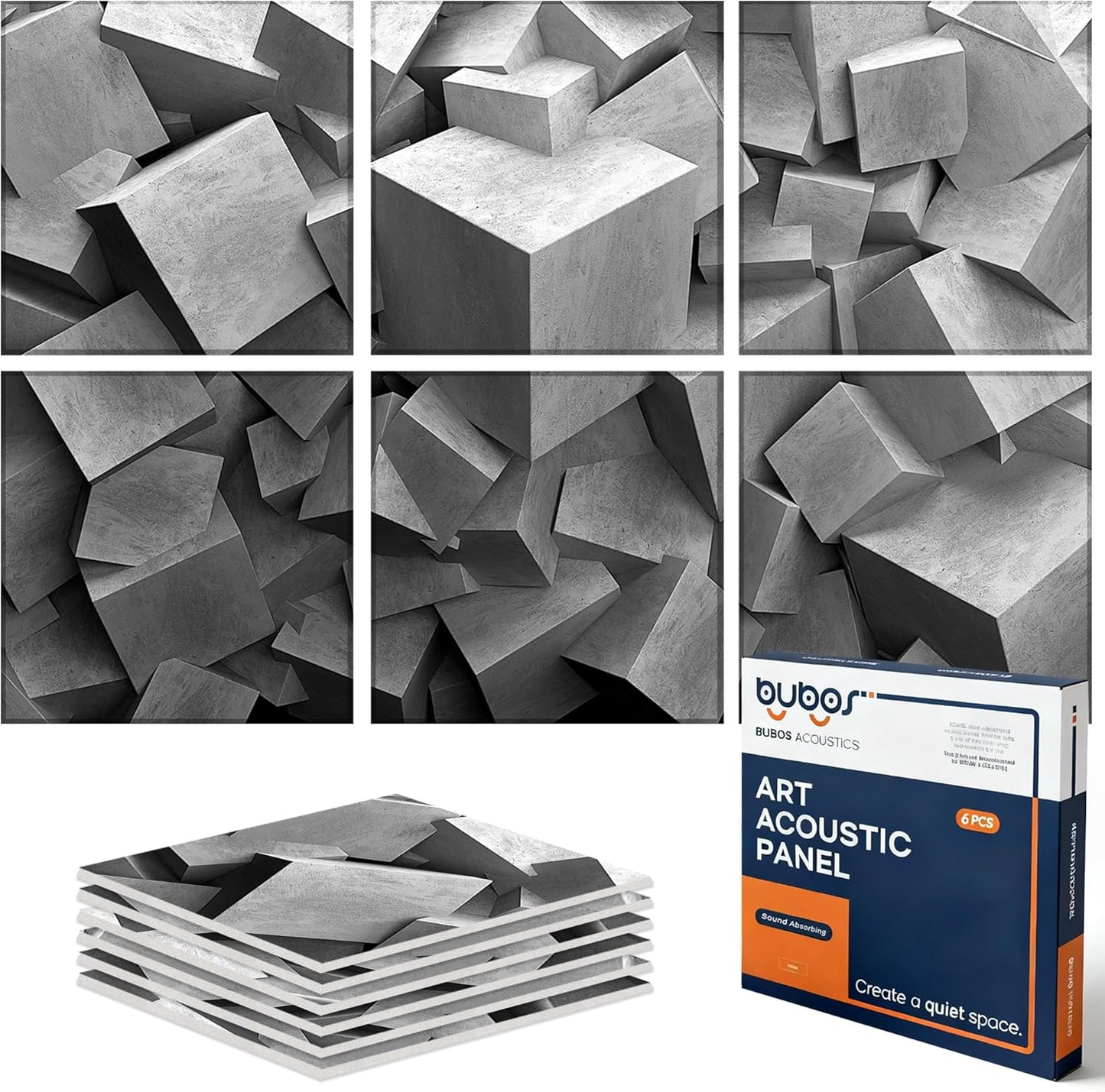 BUBOS Large Acoustic Panels,6 Pack Wood-Pattern Printing Soundproof Wall Panels, Total Size 70.8 x 47.2 Inches Self-Adhesive Decorative Sound Absorbing Panels for Studio, Home,Light Diamond Weave