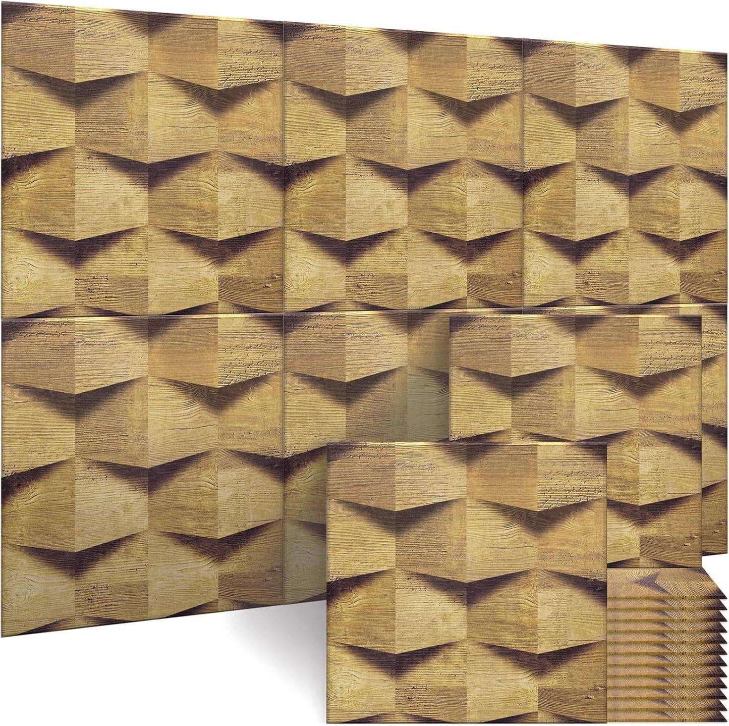 BUBOS Large Acoustic Panels,6 Pack Wood-Pattern Printing Soundproof Wall Panels, Total Size 70.8 x 47.2 Inches Self-Adhesive Decorative Sound Absorbing Panels for Studio, Home,Light Diamond Weave