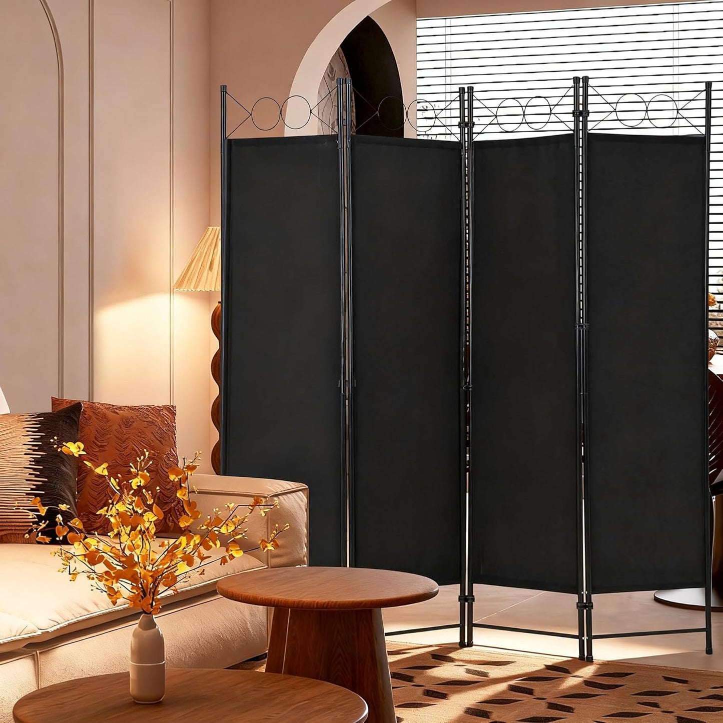 FDW 4 Panel Room Divider and Folding Portable Partition Screen, 6FT Wall Divider Screen for Dorm Bedroom Office, Coal Black