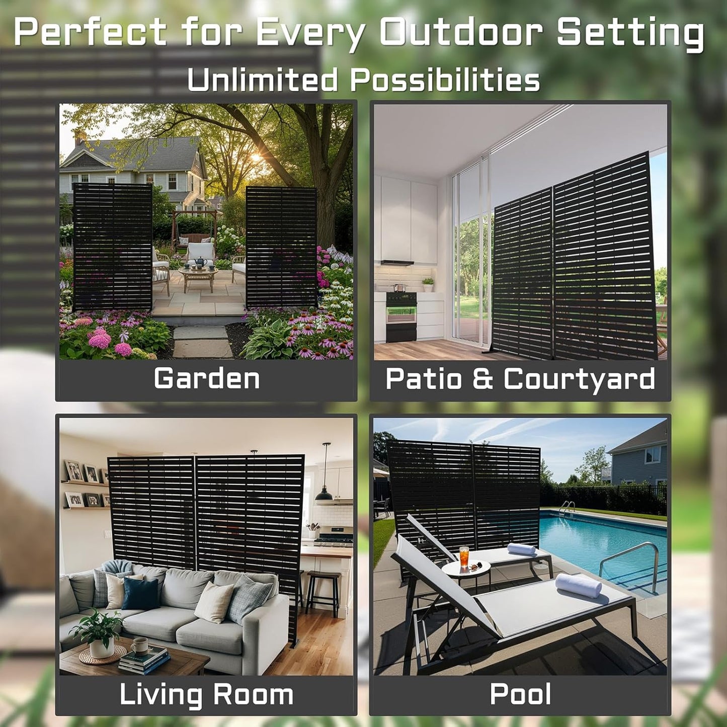 72" Metal Outdoor Privacy Screen – Freestanding Rustproof Louvered Fence Panel for Patio, Garden, Balcony, AC Unit Cover, Trash Can, Modern Decorative Divider