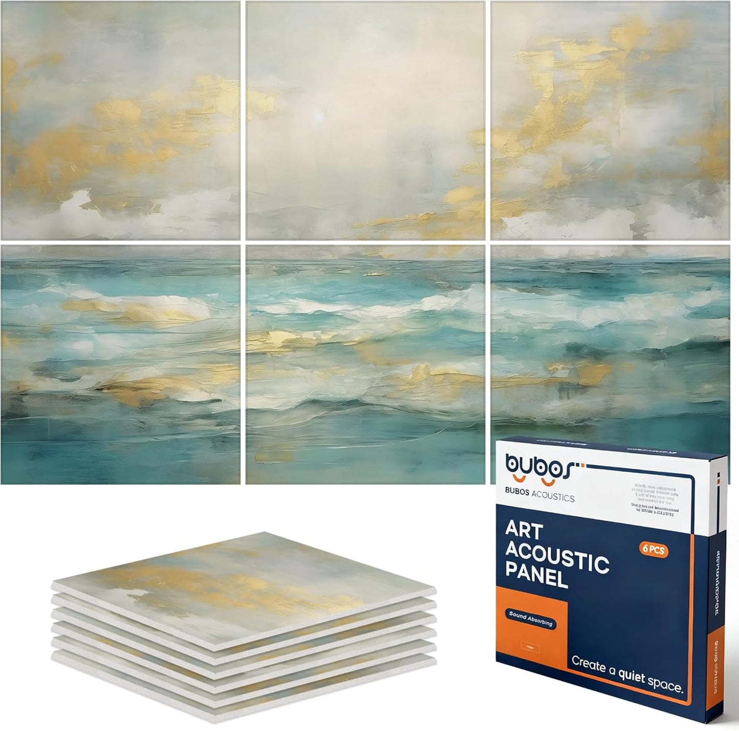 BUBOS Large Acoustic Panels,6 Pack Wood-Pattern Printing Soundproof Wall Panels, Total Size 70.8 x 47.2 Inches Self-Adhesive Decorative Sound Absorbing Panels for Studio, Home,Light Diamond Weave