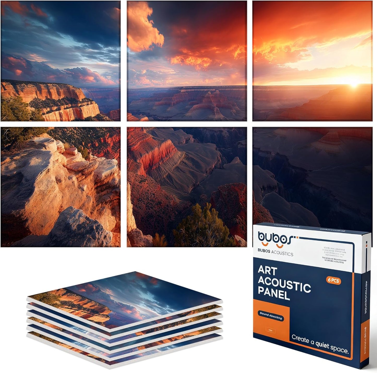 BUBOS Large Acoustic Panels,6 Pack Wood-Pattern Printing Soundproof Wall Panels, Total Size 70.8 x 47.2 Inches Self-Adhesive Decorative Sound Absorbing Panels for Studio, Home,Light Diamond Weave