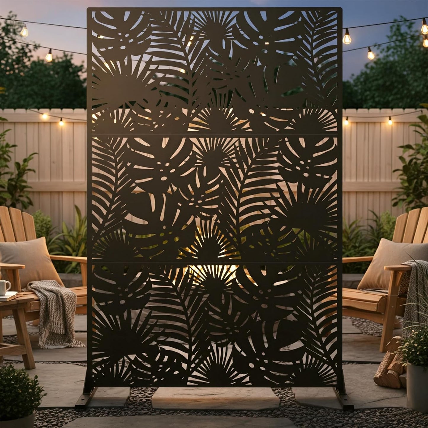 72" Metal Outdoor Privacy Screen – Freestanding Rustproof Louvered Fence Panel for Patio, Garden, Balcony, AC Unit Cover, Trash Can, Modern Decorative Divider