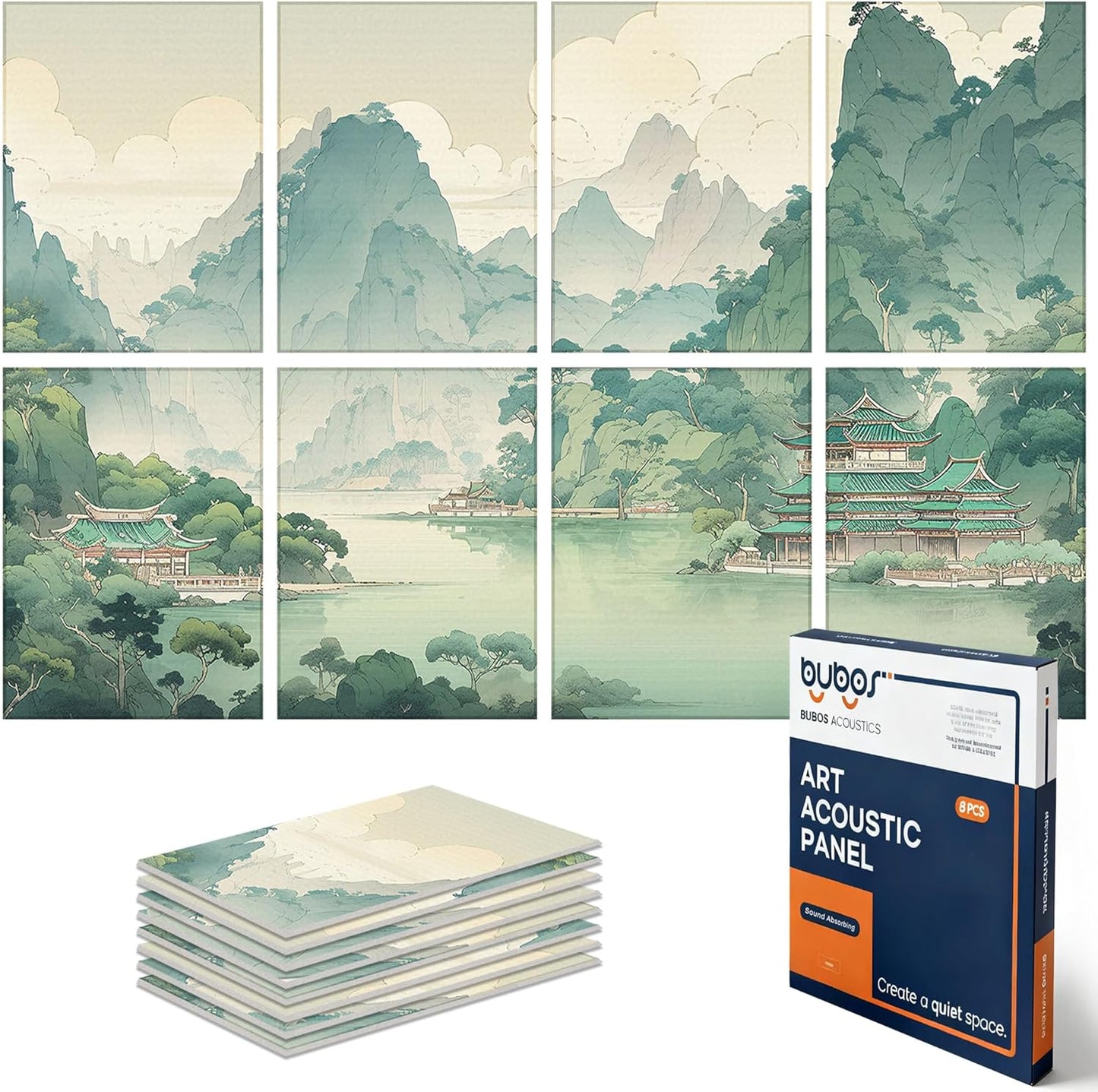 BUBOS Large Acoustic Panels,6 Pack Wood-Pattern Printing Soundproof Wall Panels, Total Size 70.8 x 47.2 Inches Self-Adhesive Decorative Sound Absorbing Panels for Studio, Home,Light Diamond Weave