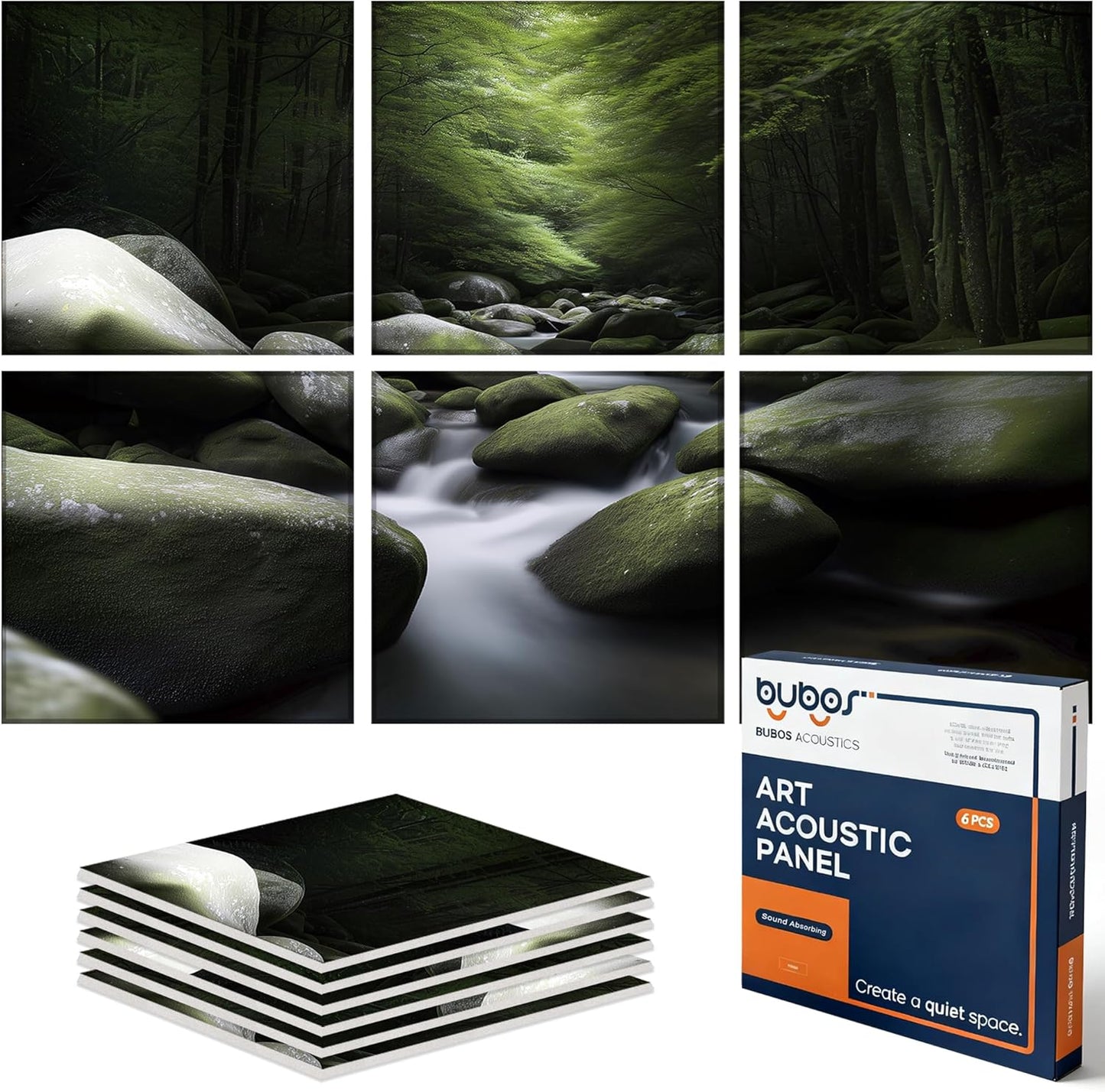 BUBOS Large Acoustic Panels,6 Pack Wood-Pattern Printing Soundproof Wall Panels, Total Size 70.8 x 47.2 Inches Self-Adhesive Decorative Sound Absorbing Panels for Studio, Home,Light Diamond Weave