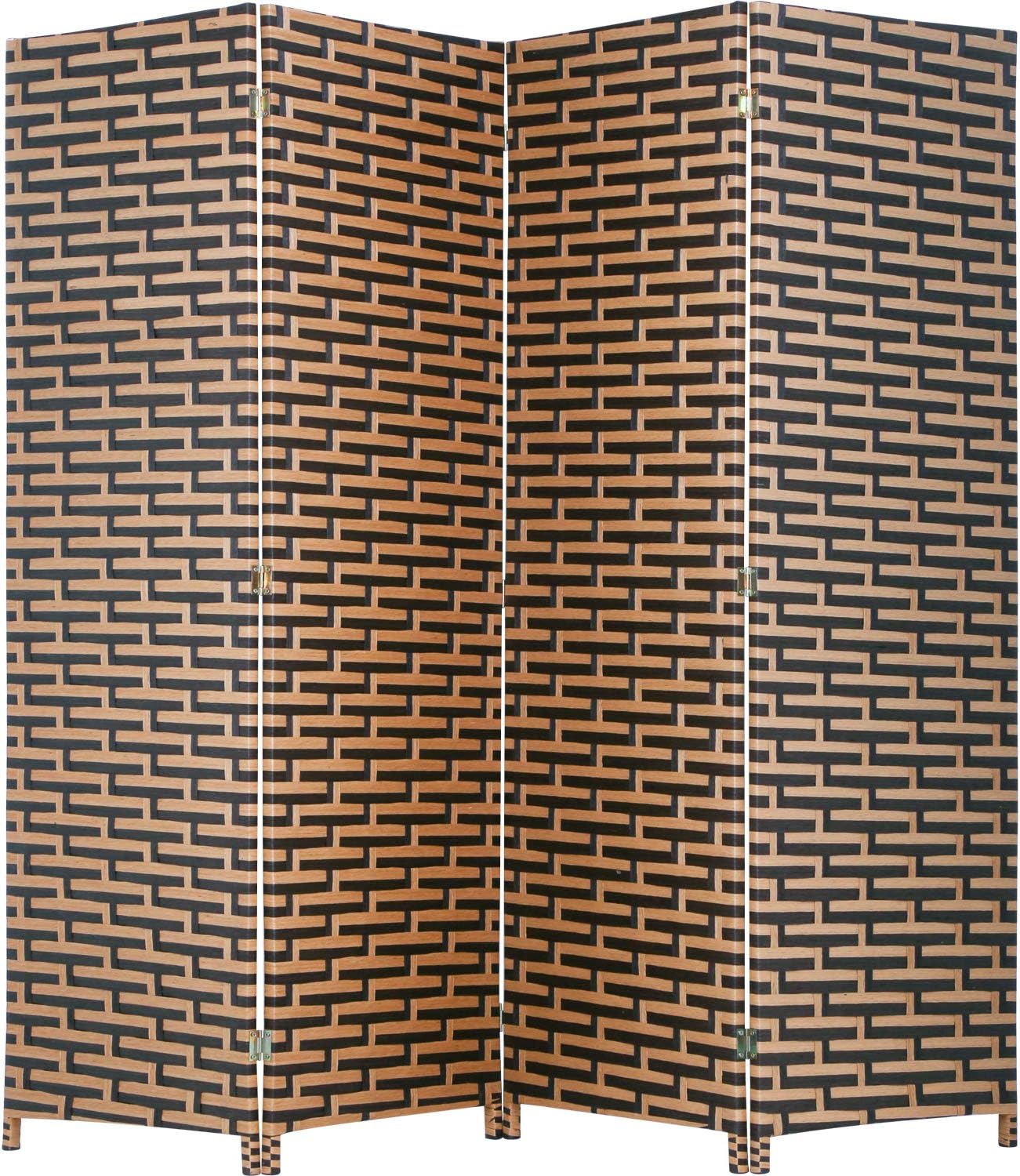 FDW Room Divider 6FT Wall Divider Wood Screen 4 Panels Wood Mesh Hand-Woven Design Room Screen Divider Indoor Folding Portable Partition Screen,Black