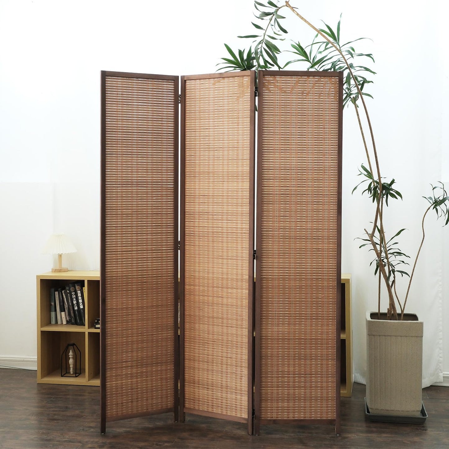 8 Panel Room Divider and Folding Panel Screen,Bamboo Panel Divider Screen for Room Separation,Beige,67" H x 122.8" W