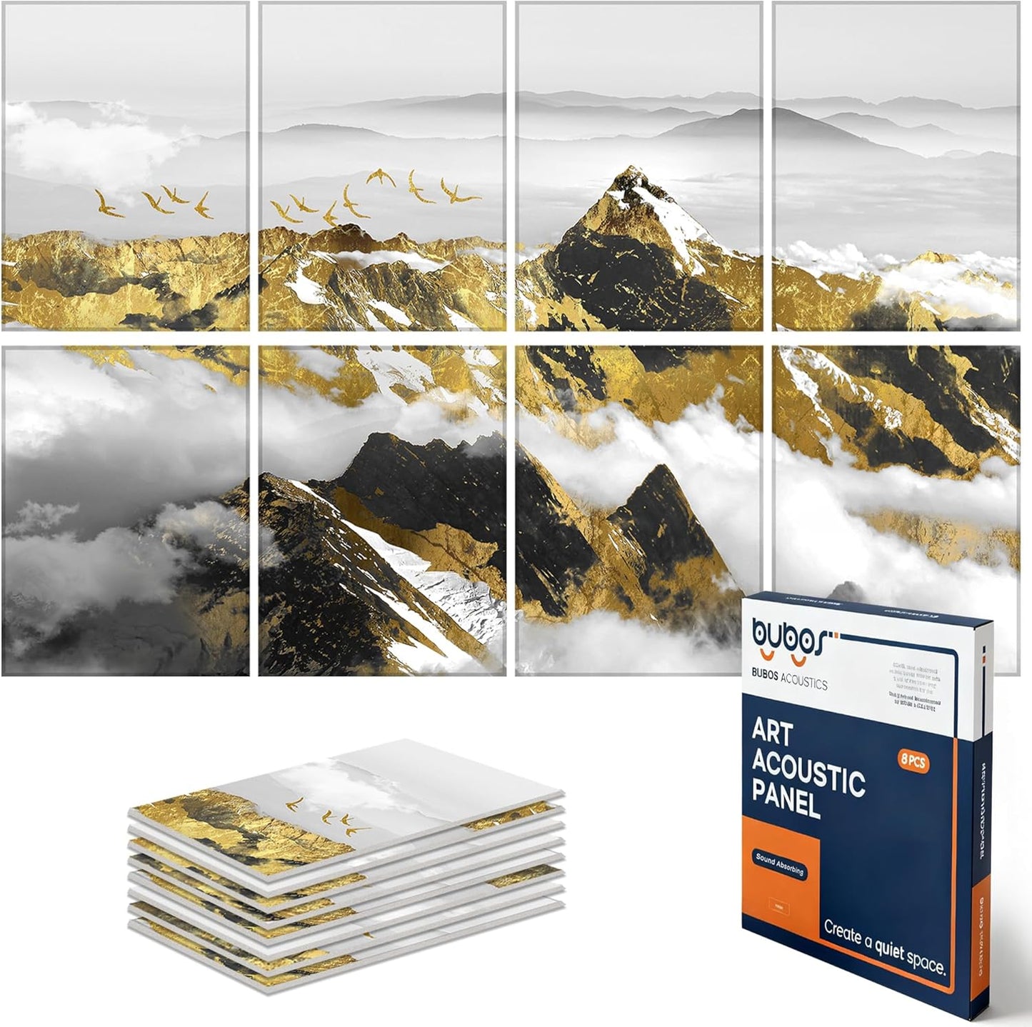 BUBOS Large Acoustic Panels,6 Pack Wood-Pattern Printing Soundproof Wall Panels, Total Size 70.8 x 47.2 Inches Self-Adhesive Decorative Sound Absorbing Panels for Studio, Home,Light Diamond Weave