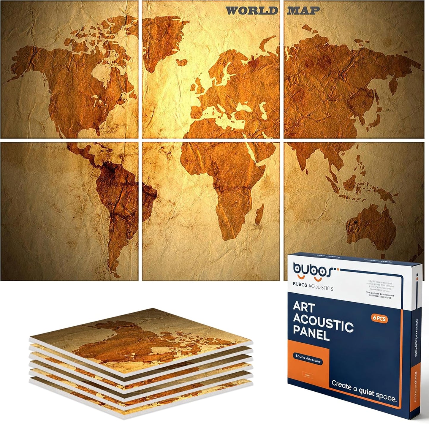 BUBOS Large Acoustic Panels,6 Pack Wood-Pattern Printing Soundproof Wall Panels, Total Size 70.8 x 47.2 Inches Self-Adhesive Decorative Sound Absorbing Panels for Studio, Home,Light Diamond Weave