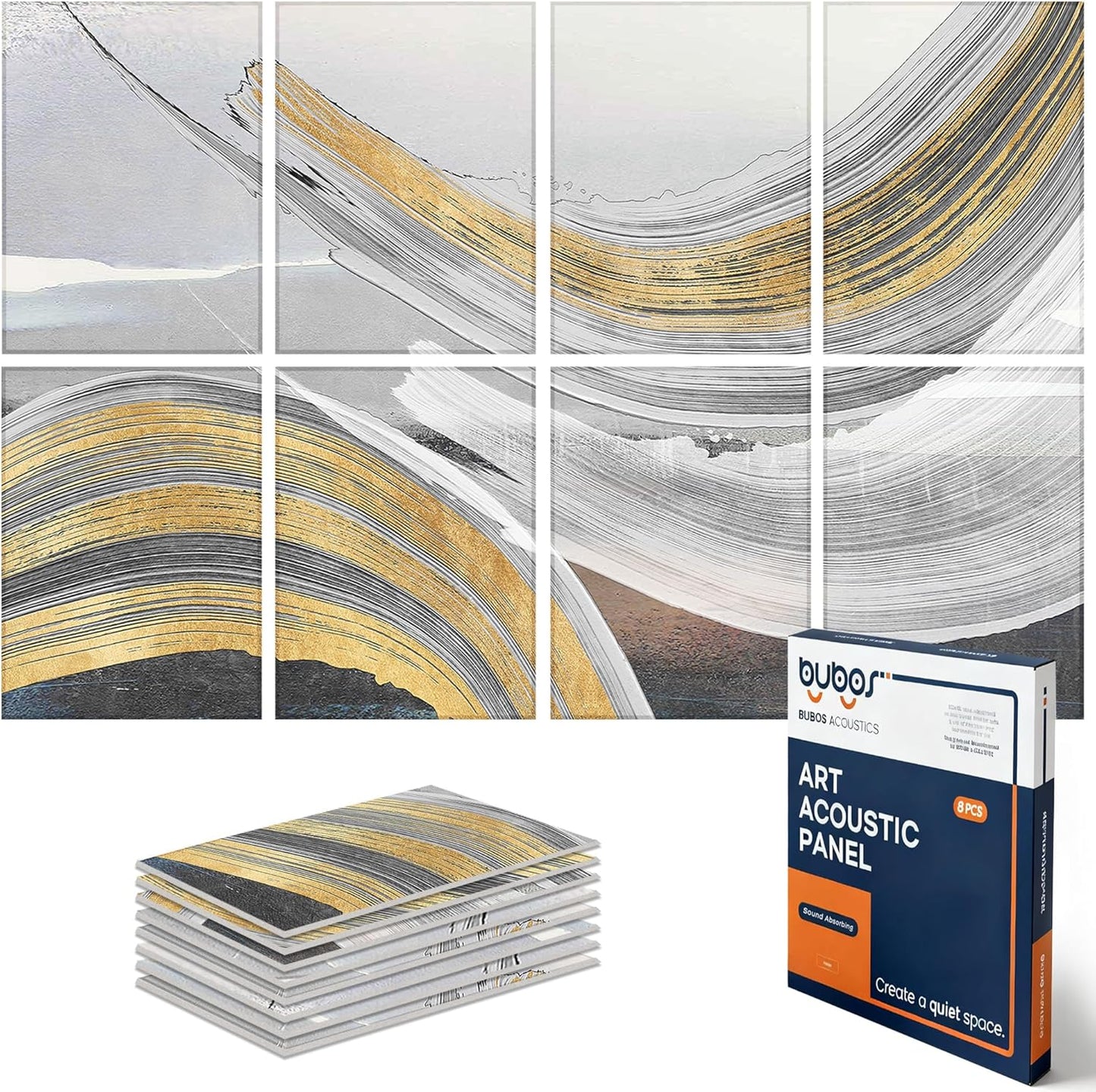 BUBOS Large Acoustic Panels,6 Pack Wood-Pattern Printing Soundproof Wall Panels, Total Size 70.8 x 47.2 Inches Self-Adhesive Decorative Sound Absorbing Panels for Studio, Home,Light Diamond Weave